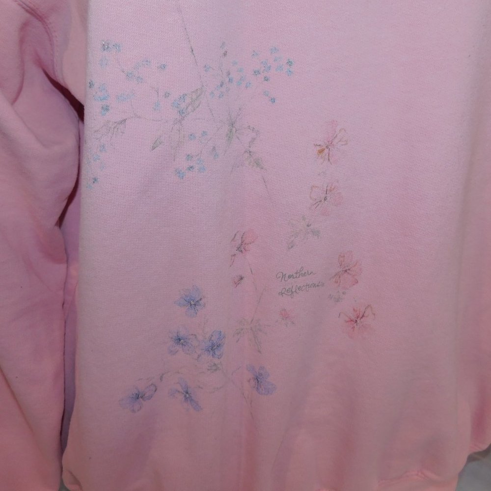 VTG 90s Northern Reflections Womens L Pink Floral Glitter detail Sweatshirt - Picture 6 of 13
